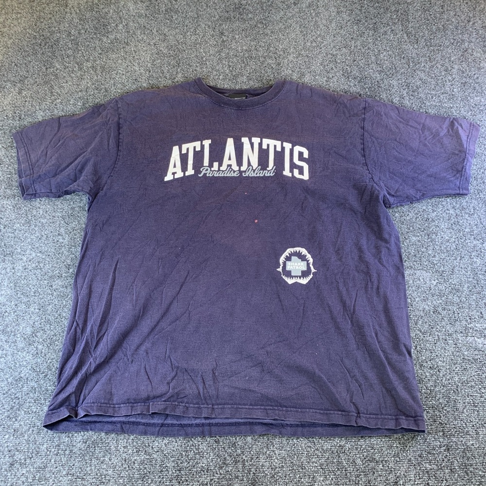 Gear For Sports T Shirt Mens 2XL Blue Good Atlantis Paradise Island Shark Print